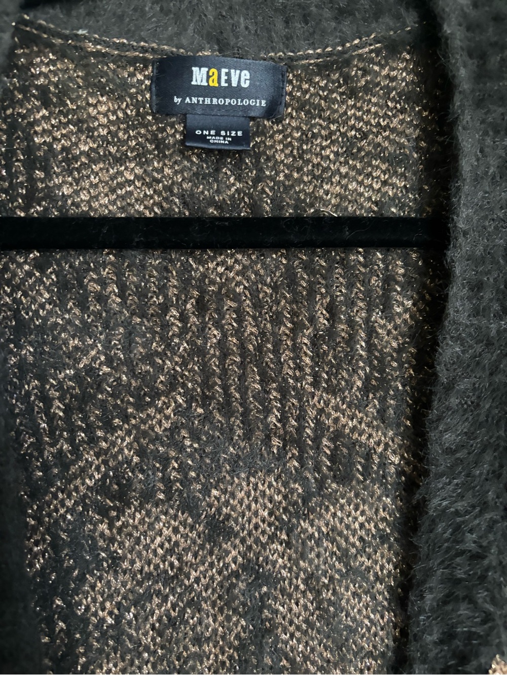 Maeve Black Fuzzy Cardigan with Gold Floral Motif - Picture 4 of 4